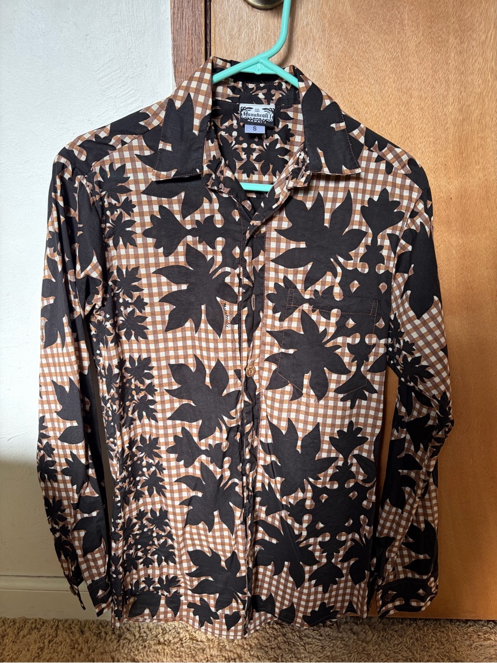 Manuhealii Brown & Black Print Button-Down Shirt